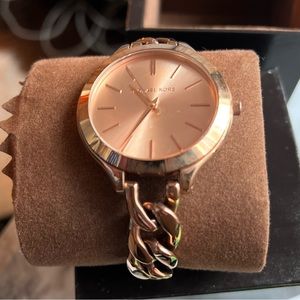 MICHAEL KOR Slim Runway Gold-Tone Stainless Steel Bracelet Watch 42mm.